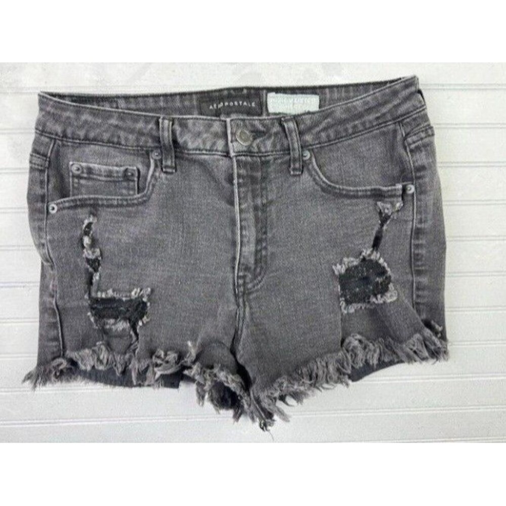 Aeropostale Size 6 Womens Shorts High Waisted Shortie Distress Cut Off Black
